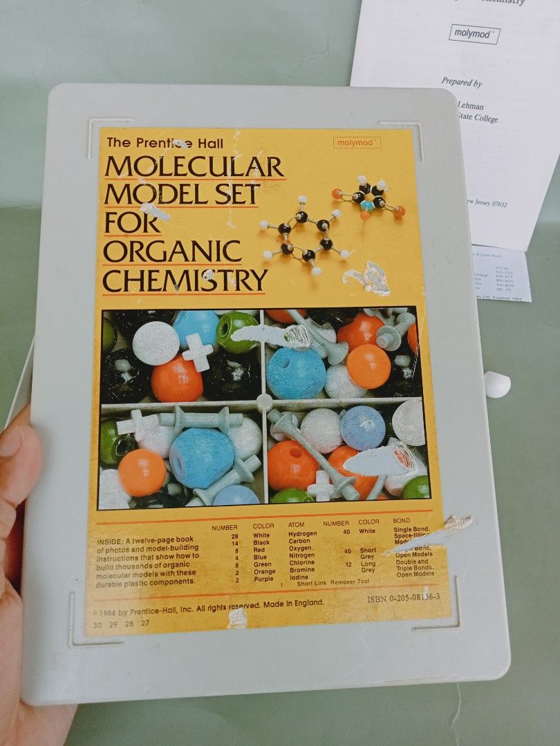 Prentice Hall Molecular Model Set for Organic Chemistry (Category: Textbooks) located in Rosario. Submitted by elysedeclutter (Listing ID 1442210014, Image 3). Description: - Complete set for organic chemistry molecule building. - Includes all necessary balls and connectors. - Comes with an instruction booklet. - All parts are neatly organized in a case. - Ideal for students learning organic chemistry..