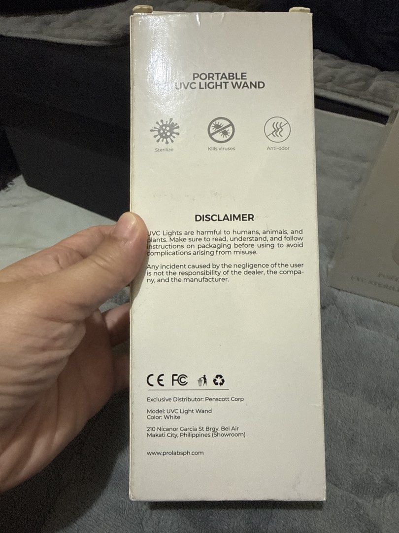 PROLABS Portable UVC Light Wand Sterilizer Lamp (Category: Everything Else Others) located in Mandaluyong City. Submitted by accessoriesinc (Listing ID 1442258437, Image 2). Description: - PROLABS portable UVC light wand + unbranded UVC Portable Lamp - Kills viruses and bacteria - Helps eliminate odors - Comes with a separate sterilizing lamp - Ideal for sanitizing surfaces on the go - Please read disclaimer before use - Handle with care.
