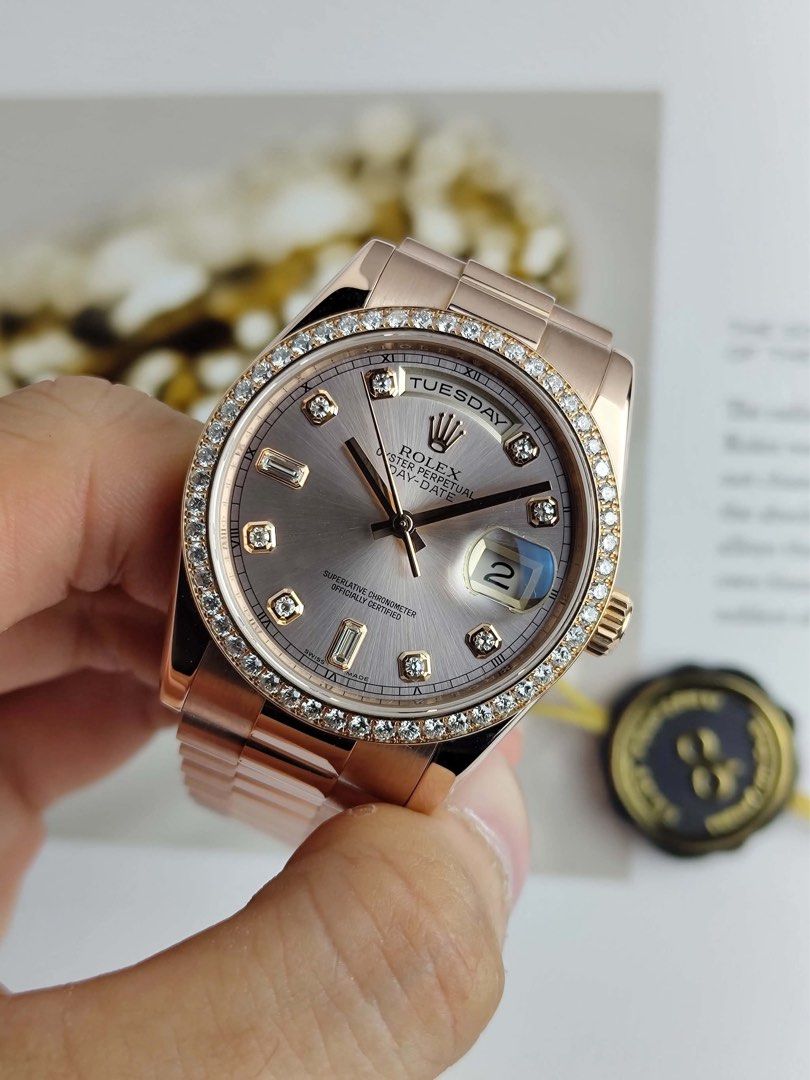 Rolex Day-Date 36 Rose Gold with Diamonds (Category: Luxury Watches) located in Cebu City. Submitted by pcantillas (Listing ID 1442187721, Image 1). Description: Rolex Day-Date 36 Rose Gold Pink Dial with Diamonds Diamond Bezel 118235 36mm 2011 Complete Set Condition: 9/10 (Excellent condition) Price: P2,088,000 Negotiable 🤝 7 Day Moneyback Guarantee 🧑‍🔧 1 Year SP Service Warranty 💱 Trades Offers and Pre-orders Accepted 💳 Credit Card Options