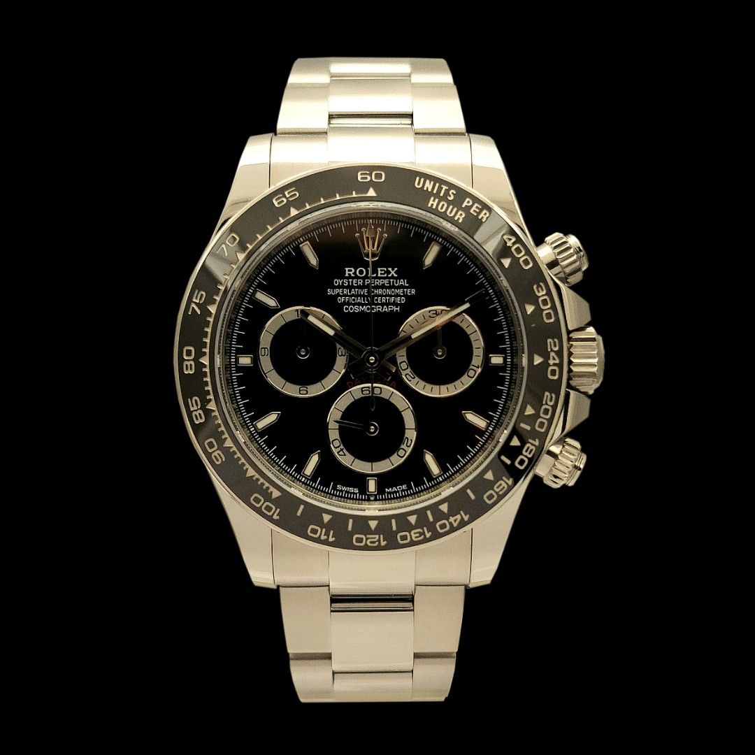 Rolex Daytona Chronograph in Stainless Steel & Cerachrom Bezel Model Ref. 126500LN Black Dial Godzilla from Q4 2024 (Category: Watches) located in Singapore. Submitted by luxemontresg (Listing ID 1442262442, Image 1). Description: We have for sale a Rolex Cosmograph Daytona Godzilla, Black Dial Ref. 126500 in Oystersteel & Cerachrom Bezel from Q4 2024 with Complete Set Model Reference • M 126500LN -0002 Condition • Pre-owned, in Mint Condition Ge