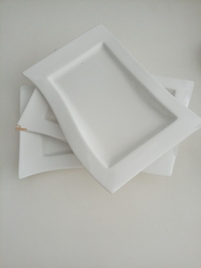Set of 2 White Rectangular Ceramic Serving Plates474601971180513280