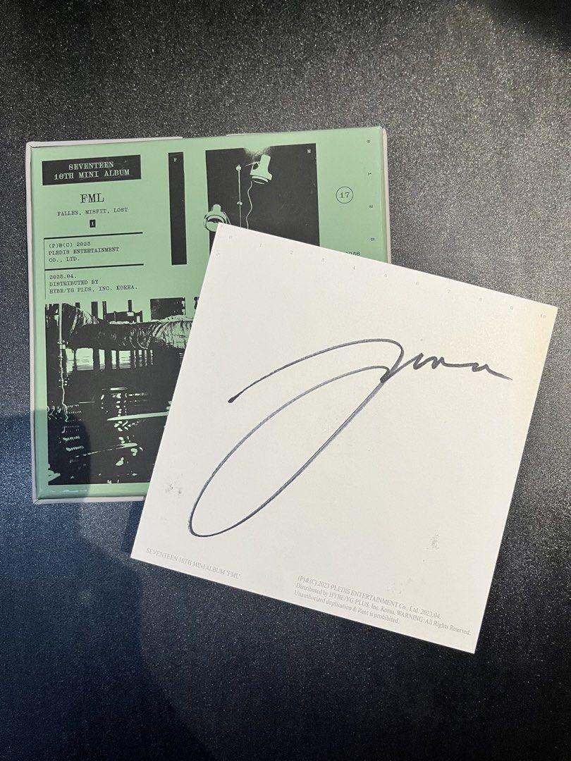 Seventeen FML signed album - Joshua (Category: K-Wave Merchandise) located in Iloilo. Submitted by bpparkcha80564 (Listing ID 1442300918, Image 1). Description: - signed post card with album - complete album inclusion - onhand - With official svt freebies - PAYO 50%, RB after 5 days - PF included.