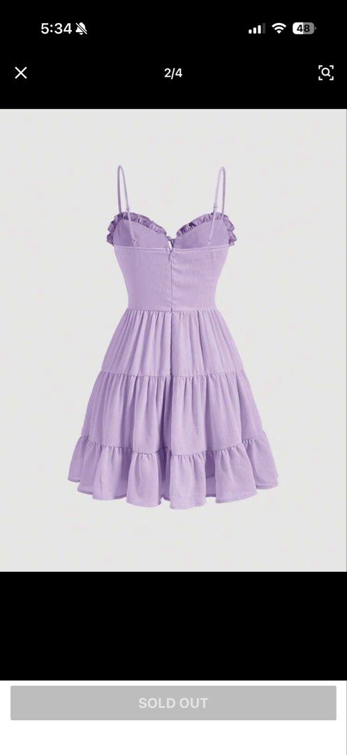 Shein Lavender Ruffle Tiered Mini Dress (Category: Dresses) located in San Pedro. Submitted by roweanne_ (Listing ID 1442254347, Image 2). Description: ▪️Size XS in size chart based from attached photo ▪️bought from black app for Php 500 ▪️only used once ▪️loc: san pedro laguna/muntinlupa area ▪️meet up/delivery ▪️mop: gcash or bpi For inquiries/nego, pm me!.