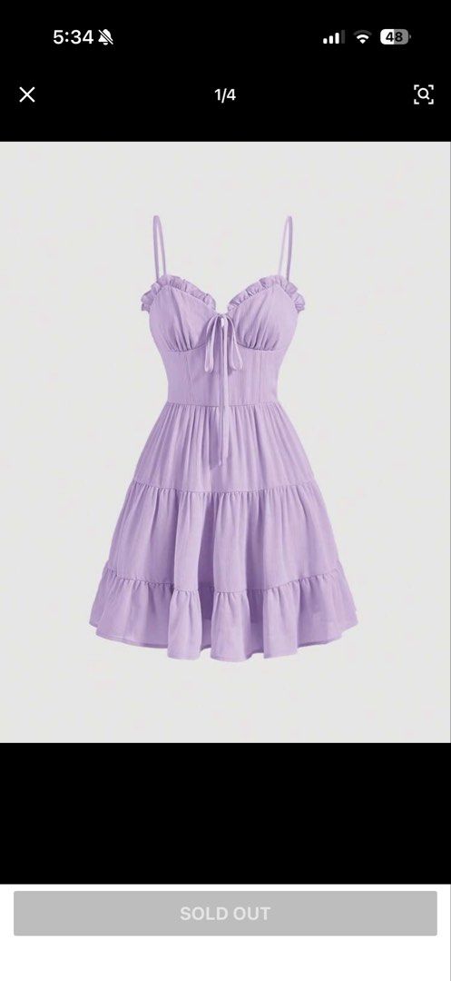 Shein Lavender Ruffle Tiered Mini Dress (Category: Dresses) located in San Pedro. Submitted by roweanne_ (Listing ID 1442254347, Image 1). Description: ▪️Size XS in size chart based from attached photo ▪️bought from black app for Php 500 ▪️only used once ▪️loc: san pedro laguna/muntinlupa area ▪️meet up/delivery ▪️mop: gcash or bpi For inquiries/nego, pm me!.