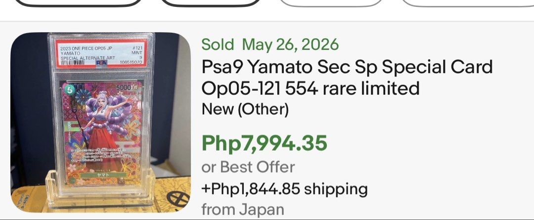 SP Yamato psa 9 (Category: Graded Singles) located in Valenzuela. Submitted by mrbrandy (Listing ID 1442224299, Image 3). Description: psa 9 yamato 80% last ebay sold.