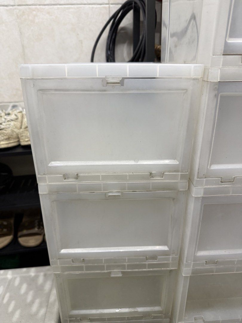 Stackable Clear Plastic Storage Boxes (Category: Storage Boxes & Baskets) located in San Juan City. Submitted by all_things_sale (Listing ID 1442219434, Image 1). Description: On-hand: 55pcs Depth- 31cm Width- 22cm Height- 16cm Top drop opening Can fit size 8 ladies shoes Price per box Get 3 at 55/box Get 5 or more at 50/box There may be some color variation as these came in different batches. Please manage expectations. .