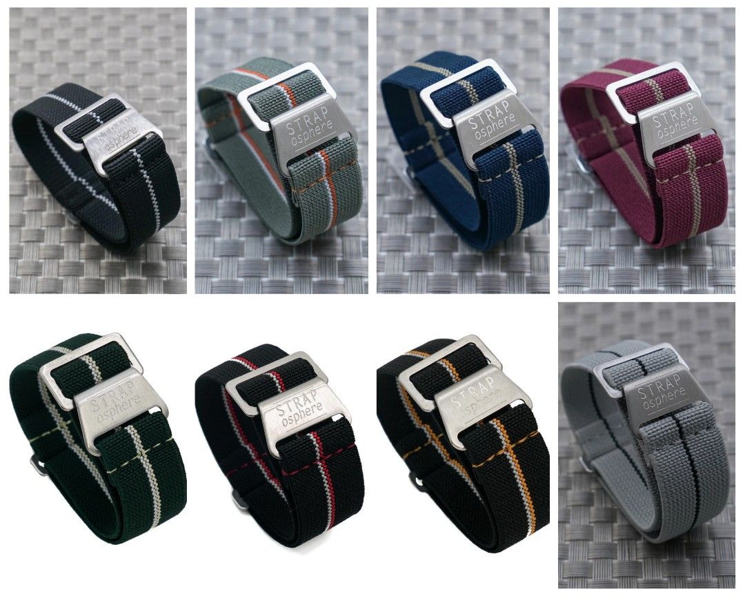 Strapomarine Elastic Nylon Straps 20mm/22mm (Category: Women's Watches) located in Taguig. Submitted by divestrapsph (Listing ID 1442343976, Image 1). Description: ‼️ SALE ‼️ ₱350 each or 3 pieces for ₱1000 ✅✅ STRAPOMARINE from STRAPosphere. Original price ₱1500. Made from double stitched highly elastic nylon webbing. These are designed to cater the Asian wrist size. Available in 20mm and 22mm lug width. 1.8mm spring bars included. Free spring ba