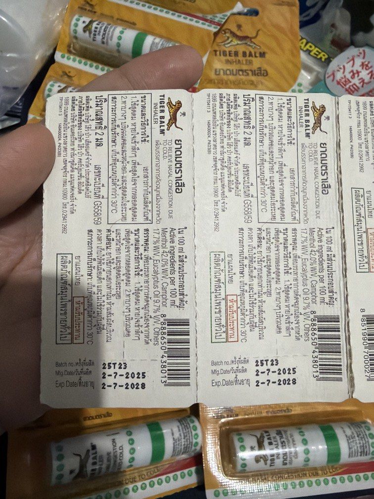 Tiger Balm Inhaler from Thailand (6pcs) (Category: Body Care) located in Manila. Submitted by Miss_KSJ (Listing ID 1442265336, Image 3). Description: Tiger Balm inhaler from Thailand Mfg: 2-July-2025 Exp: 2-July-2028 Php 60 each.