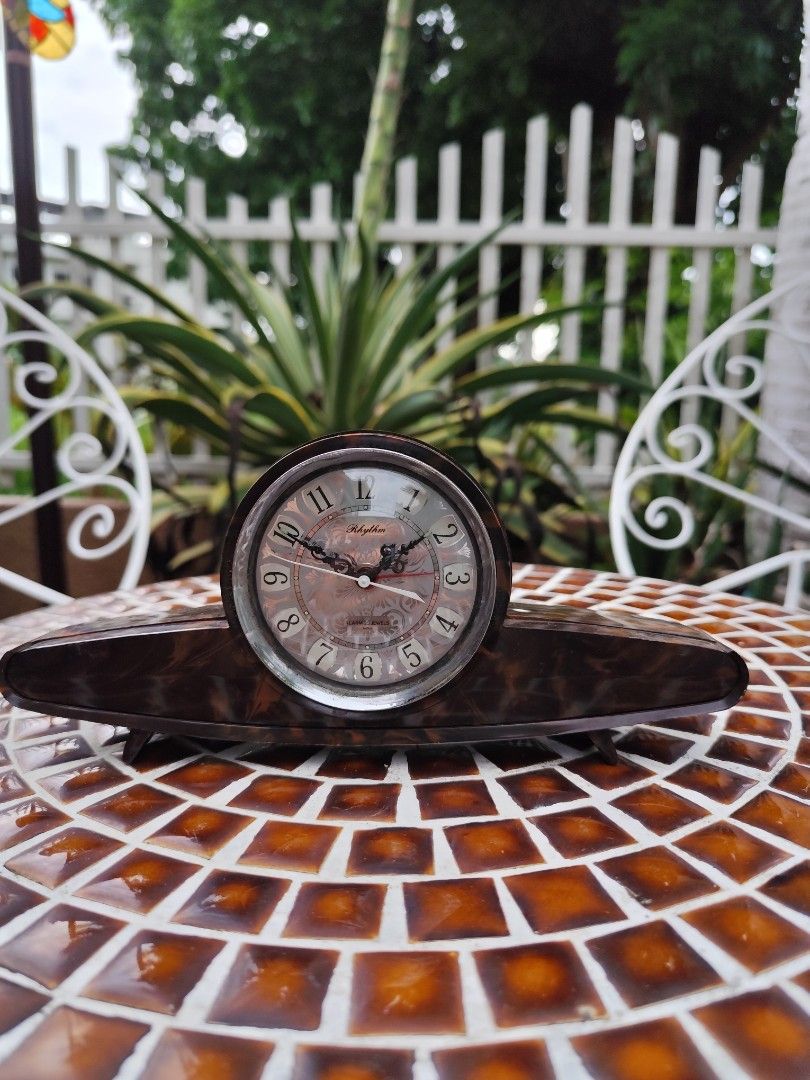 Vintage Rhythm Mechanical Table Clock With Alarm Bell (Category: Clocks) located in Davao. Submitted by papa1919 (Listing ID 1442303538, Image 1). Description: Working and keeping time well. No cracks, only minimal scratches..