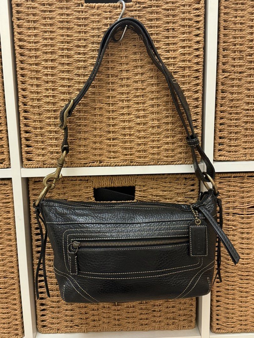 Vintage Y2K Black Coach Legacy Fringe braided tassels buckle 