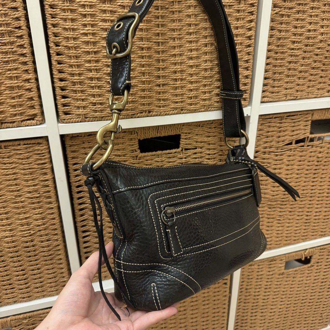 Vintage Y2K Black Coach Legacy Fringe braided tassels buckle 