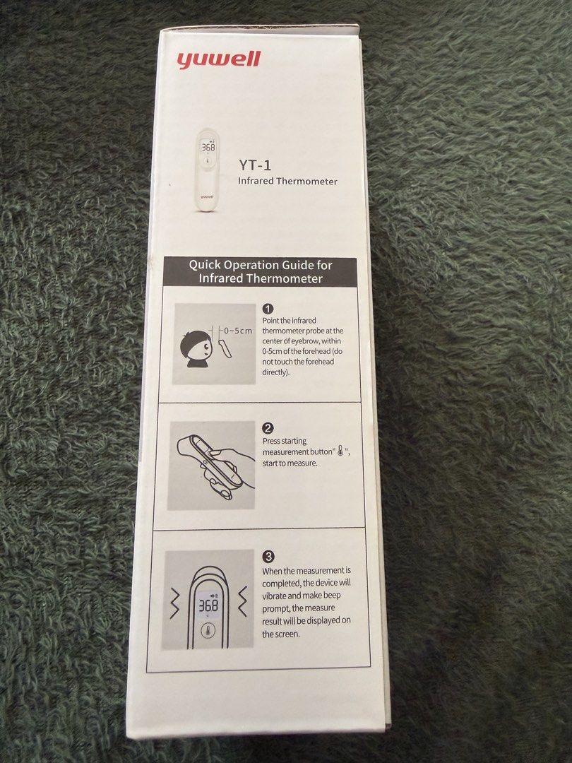 Yuwell YT-1 Infrared Thermometer (Category: Medical Supplies & Tools) located in Manila. Submitted by flicker_33 (Listing ID 1442216756, Image 3). Description: - Yuwell YT-1 Infrared Thermometer - Measures forehead temperature - One-button measurement for quick use - Vibration alert for easy notification - Backlit display for clear visibility - Batteries included - Fast and accurate readings.