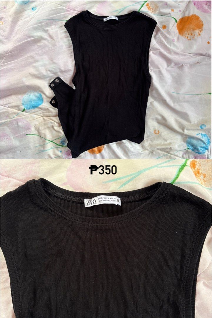 Zara Black Ribbed Sleeveless Bodysuit (Category: Sleeveless) located in Manila. Submitted by _foryou (Listing ID 1442178388, Image 1). Description: - Zara black ribbed sleeveless bodysuit - Features snap button closure at the bottom - Comfortable and versatile piece - Perfect for dressing up or down - Ideal for layering or wearing solo.