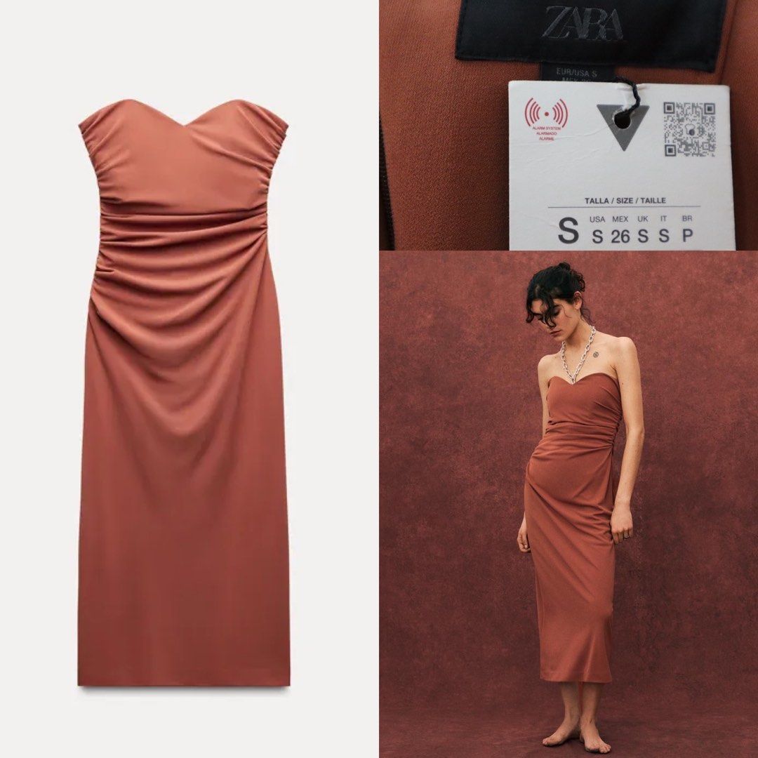 ZARA strapless midi dress (Category: Dresses) located in Malolos. Submitted by topicksph (Listing ID 1442312657, Image 1). Description: ZARA strapless midi dress size S | Php 1,295 BNWT.