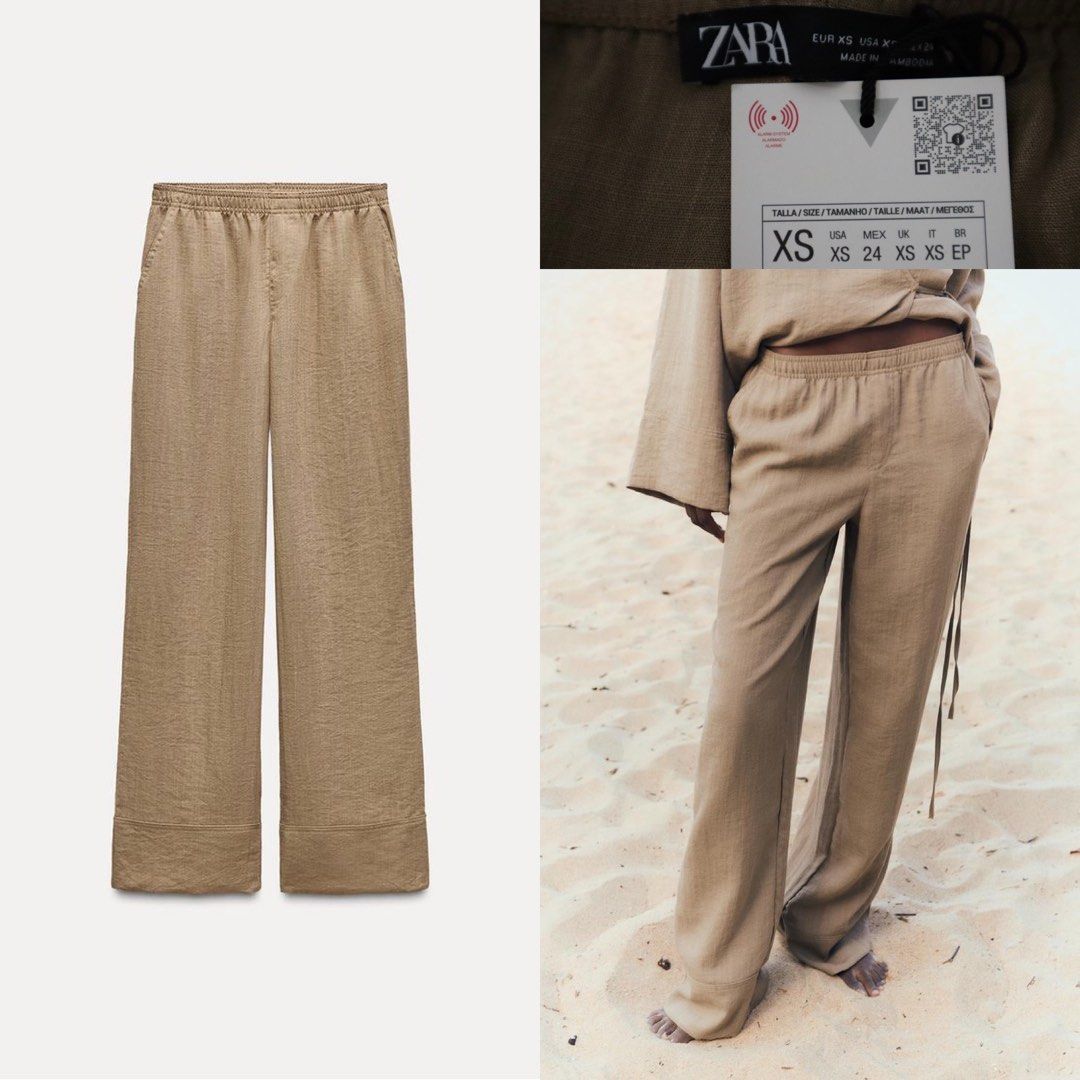 ZARA trousers (Category: Other Bottoms) located in Malolos. Submitted by topicksph (Listing ID 1442313049, Image 1). Description: ZARA trousers size XS | Php 1,095 BNWT w: 27”-32” |: 41” ~ elasticated waistband ~ front pockets .