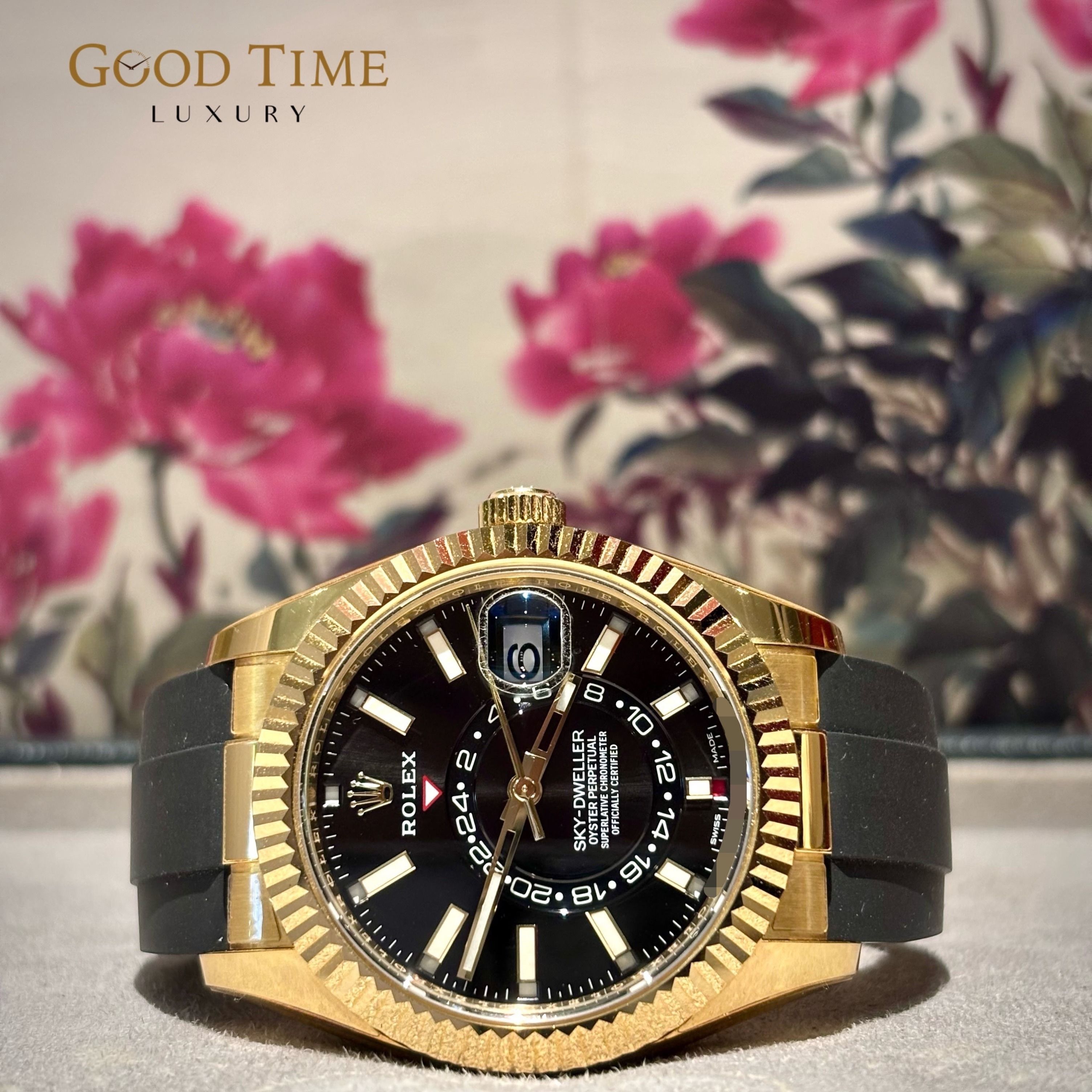 2021 Unpolished Rolex Sky-Dweller 42 326238 Black Dial Yellow Gold (Category: Watches) located in Singapore. Submitted by goodtimeluxury (Listing ID 1442444859, Image 1). Description: Brand: Rolex Model: Sky-Dweller 42 326238 Black Dial Yellow Gold Year: 2021 Box and Papers: Yes with white tag Description: Unpolished Mint Condition Payment mode: - Bank Transfer, Paynow, Cash - Additional 2.5% for one time credit card VISA, MASTERS, AMEX - Additio