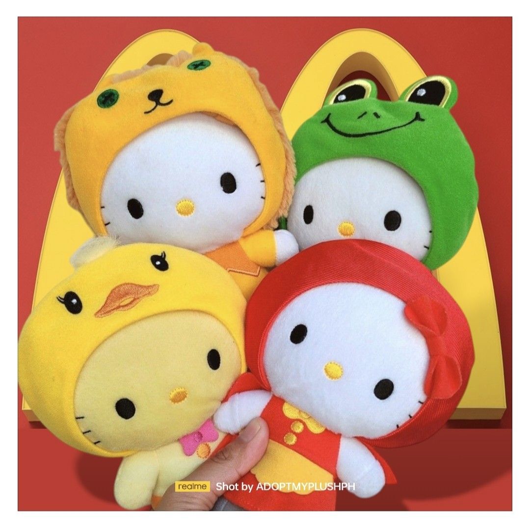 [4] 2012 McDo Hello Kitty Fairy Tales Plush Collection (Category: Plushies & Soft Toys) located in Taguig. Submitted by adopt.my.plush.ph (Listing ID 1424053906, Image 1). Description: ‼️Last Price (LP) Posted Set of 4 for 400.00 McDonald's Kitty Fairy Tales Collection includes various Hello Kitty plush figures dressed as: The Ugly Duckling Little Red Riding Hood The Frog Prince Wizard of Oz Perfect for Kitty fans and collectors. Great for displa
