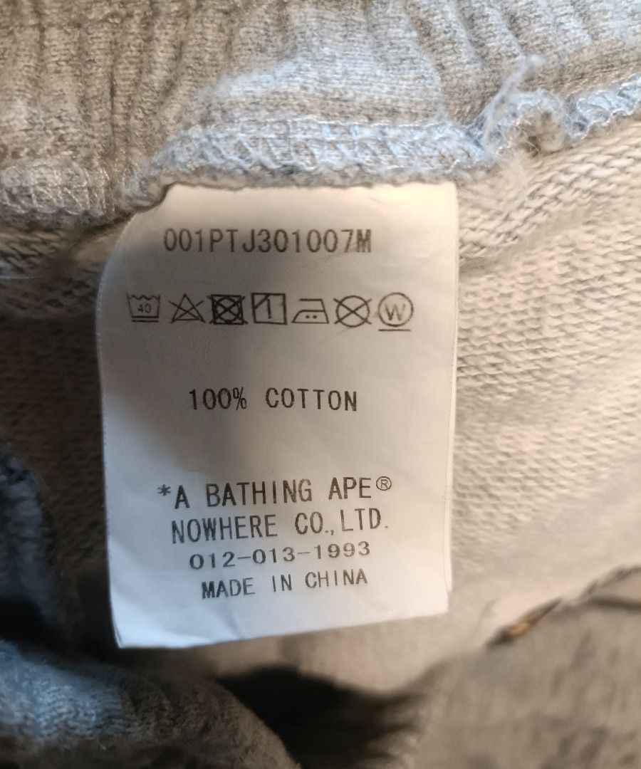 A Bathing Ape Patchwork Sweatpants (Category: Joggers) located in Baguio. Submitted by theraintailor (Listing ID 1442430472, Image 3). Description: BAPE Patchwork Sweatpants Grey Good Condition Waist Size: 28-29 Inches (All around) Inquire for additional info Payment Methods: Gcash or Maya Shipping Method: J&T Shipping Fee will be paid by buyer .
