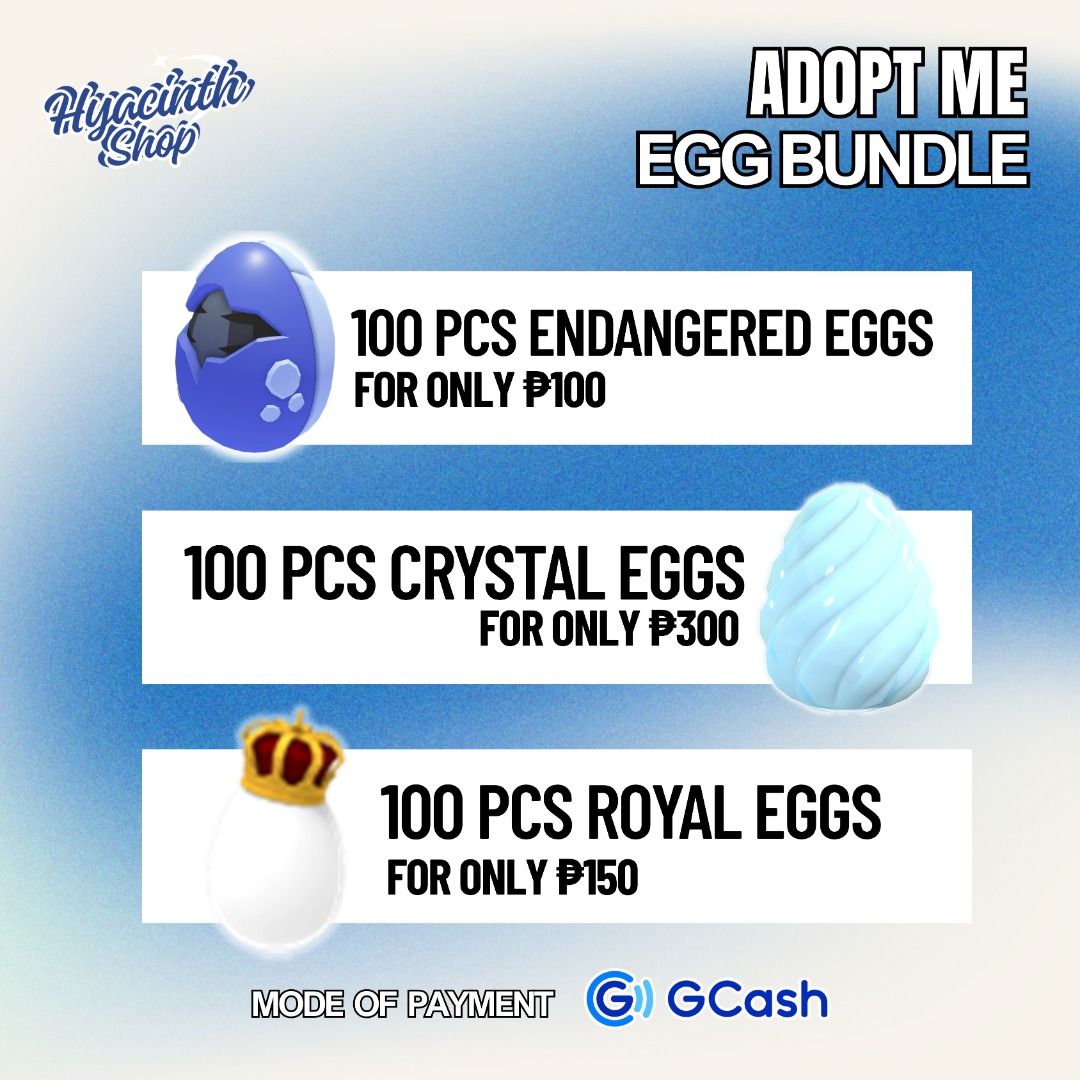 Adopt Me Eggs Bundles (Check Picture) (Category: In-Game Products) located in Caloocan City. Submitted by playwithhyacinth (Listing ID 1442524880, Image 1). Description: Adopt Me Eggs Bundles (Check Picture) .