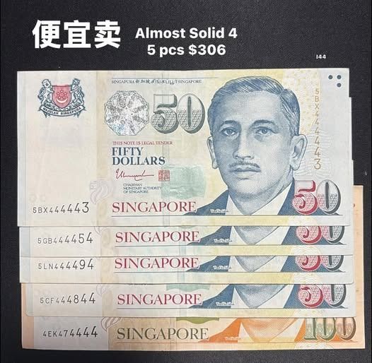 Almost Solid 4 (Category: Currency) located in Singapore. Submitted by sgx (Listing ID 1442360518, Image 1). Description: Almost Solid 4 5 pcs $308 I44 免费邮寄 Free mailing.