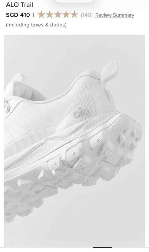 ALO Trail White Unisex Sneakers (Category: Sneakers) located in Singapore. Submitted by jayooheewhy (Listing ID 1442489781, Image 3). Description: - White ALO Trail sneakers - Water-resistant nylon upper - Speed-lacing system for quick on/off - High rebound midsole for superior comfort - Stabilizing heel clip and protective TPU toe cap - Oversized traction pattern for excellent grip - Ideal for both trail adventures and everyday wear - EU 37.5 - 