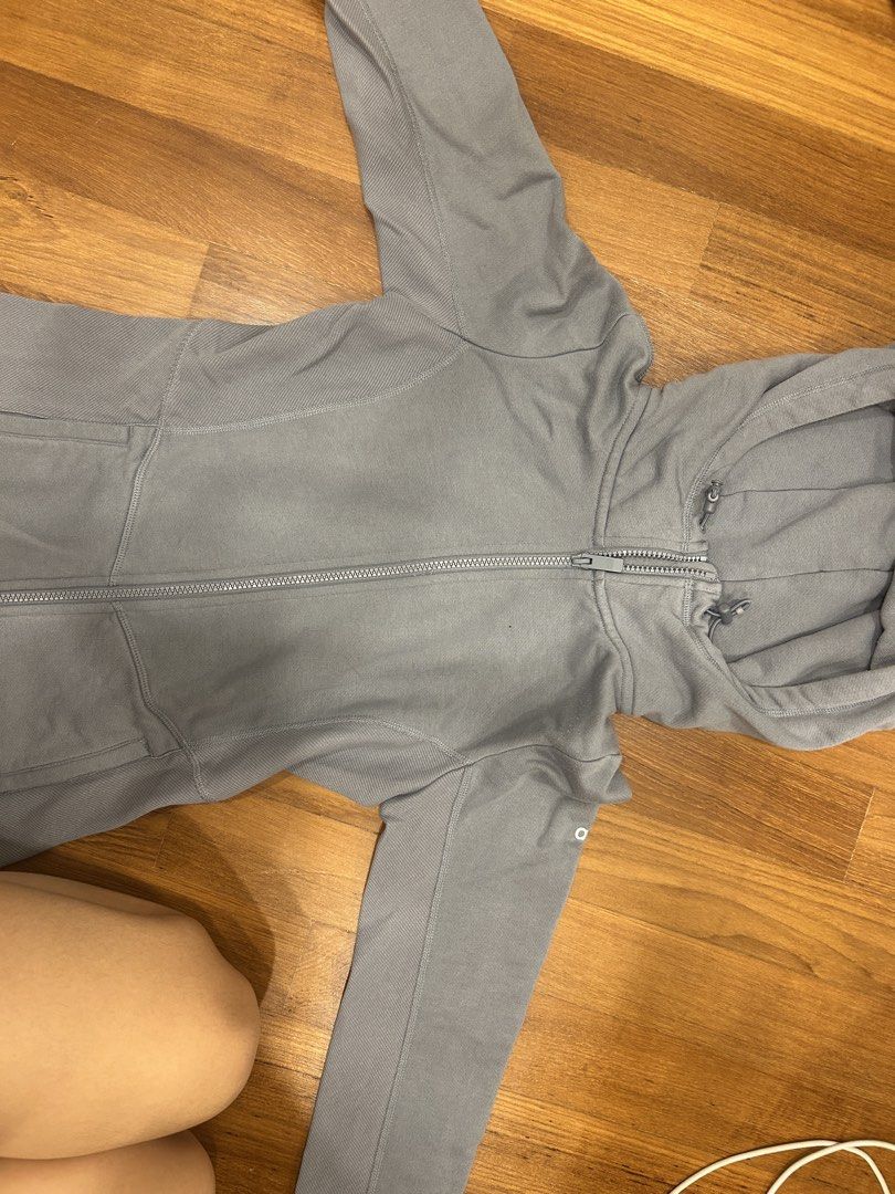 Alo Yoga Grey Light blue Zip-Up Hoodie XS, Women's Fashion