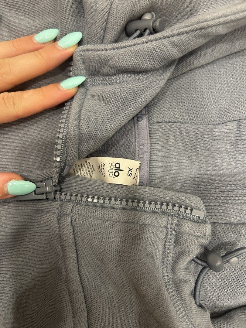 Alo Yoga Grey Light blue Zip-Up Hoodie XS, Women's Fashion