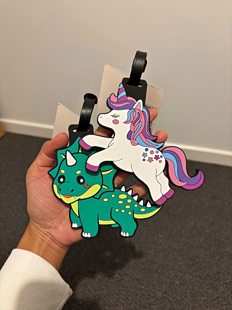 Anko Dinosaur & Unicorn Luggage Tags (Category: Travel Essentials & Accessories) located in Pasig City. Submitted by whiteglove (Listing ID 1442369900, Image 1). Description: Travel luggage tags for sale! 🧳 Cute luggage tags from Anko 🧳 Available in green dinosaur or white unicorn designs 🧳 Made of durable silicone material 🧳 Ideal for identifying your bags 🧳 Get both tags for only 399 TO ORDER: Please make an offer- see listed price. SHIPPI