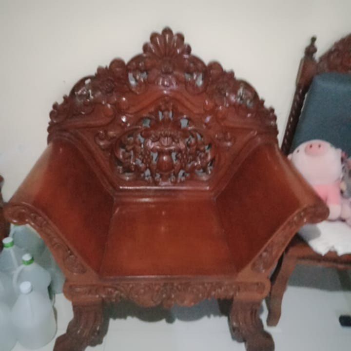Antique Carved Wood Sofa Set with Coffee Table (Category: Sofas) located in Makati City. Submitted by jnnmdzpe (Listing ID 1442421815, Image 2). Description: - Vintage carved wood sofa set - Includes: 3-seater sofa, 1-seater chair, coffee table - Features intricate carvings all over - Rich, dark wood finish - Perfect for living room or receiving area - Note: Some dust from storage, requires cleaning.
