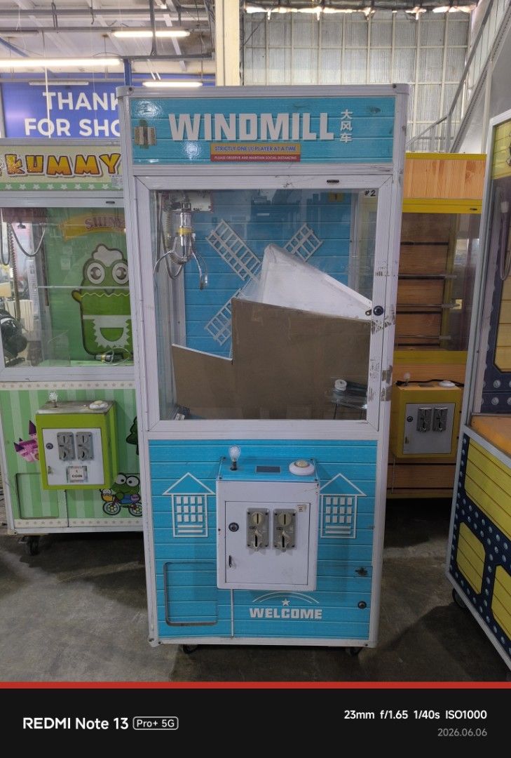 ARCADE CLAW MACHINE (Category: Interactive Toys) located in Dasmarinas. Submitted by bossgabo (Listing ID 1442382816, Image 2). Description: - Collection of claw machines for sale. - Available designs: Lummy, Windmill, One Piece, Telephone, Piglet. - Ideal for arcades, entertainment spaces, or home use. - Machines are ready for immediate placement. - Contact us for individual machine details and pricing..