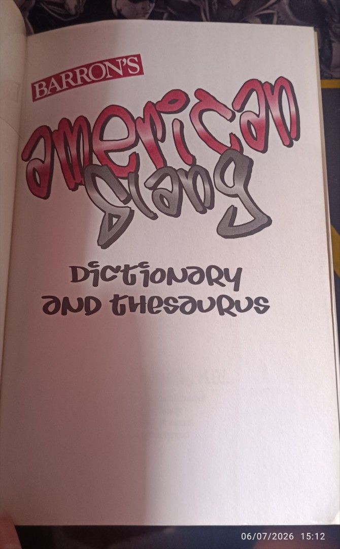 Barron's American Slang Dictionary and Thesaurus (Category: Textbooks) located in Caloocan City. Submitted by martyduma (Listing ID 1442411081, Image 3). Description: Authentic Lightly Used Bought at NBS MOP: GCash, GoTyme, BPI MOD: Grab, Lalamove, GogoExpress, J&T Deli very fee to be shouldered by the buyer. Location: Brgy. 167, Novaliches, Caloocan.