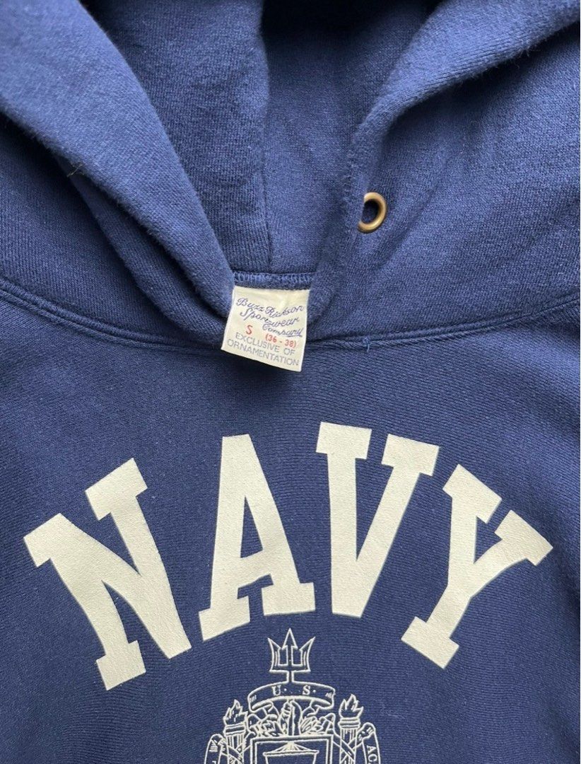 Buzz rickson’s x Beams - US Navy reverse weave hoodie (Category: Coats, Jackets and Outerwear) located in Makati City. Submitted by _m3tamorphosis (Listing ID 1442510187, Image 3). Description: Buzz rickson’s x Beams - US Navy reverse weave hoodie Size Small Condition: 9/10 Width: 21.5 Length: 22 Shoulders: 18.5 Sleeves: 18 makati area.