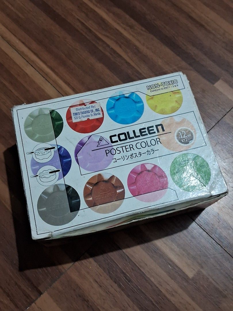 Colleen Poster Color 12 Colors (Category: Art & Prints) located in Manila. Submitted by decluttermnl09 (Listing ID 1442505923, Image 1). Description: Colleen Poster Colors - missing 2 paint - yung iba puno yung iba kalahati na - white is lagayan na lang.