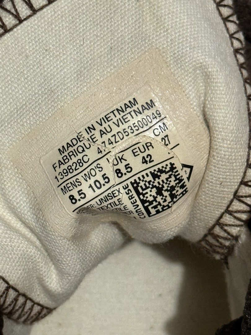 Converse Chuck Taylor All Star Brown Pattern Low Top Sneakers (Category: Sneakers) located in Calamba. Submitted by shlhs (Listing ID 1442387722, Image 2). Description: - Brown Converse Chuck Taylor All Stars - Unique patterned fabric on the sides - Lace-up style - Size 8.5 US Men's / 10.5 US Women's - Made in Vietnam.