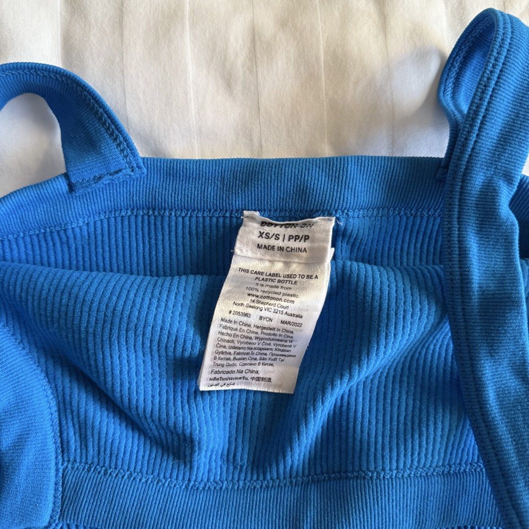 Cotton On Blue Ribbed Tank Top (Category: Sleeveless) located in Pasig City. Submitted by liu03 (Listing ID 1442435998, Image 2). Description: mop: gcash mod: lalamove / j&t.
