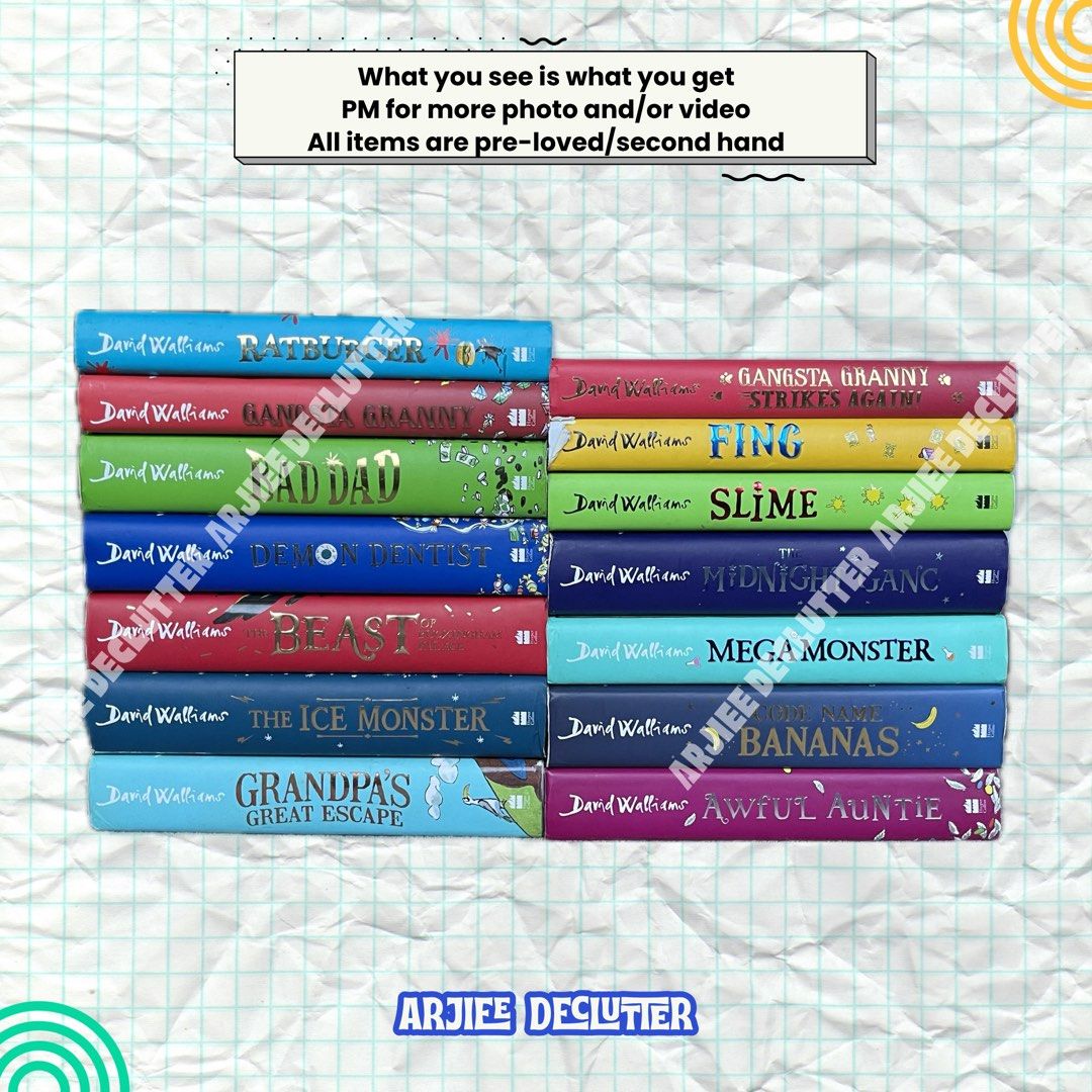 David Walliams Books (SET 14 Books) (Category: Storybooks) located in Tayabas. Submitted by arjieedeclutter (Listing ID 1441397630, Image 2). Description: For Transaction visit Arjiee Declutter on EPBI and there is also an individual posting for the condition of the posted product 🧾MOP: Gcash (PAYMENT FIRST) 📦MOD: 🍊 and ⚫️ app for SHIPPING CHECK OUT ONLY/J&T (direct)/LBC/Flash Express Reservation “WITHIN 24 HOURS” upon invoice All items are pr