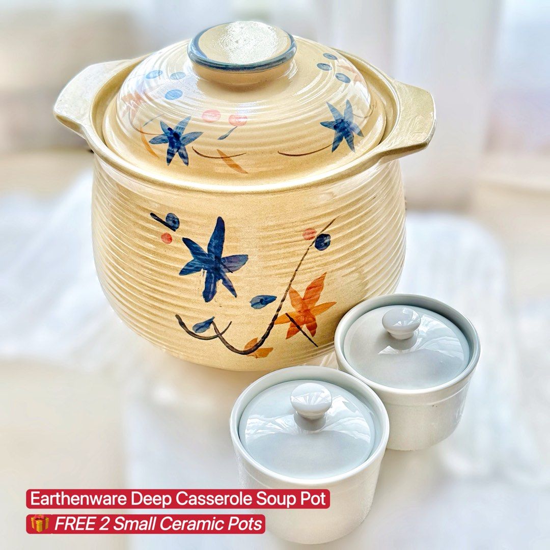 Earthenware Deep Casserole Soup Pot + Small Ceramic Pots!