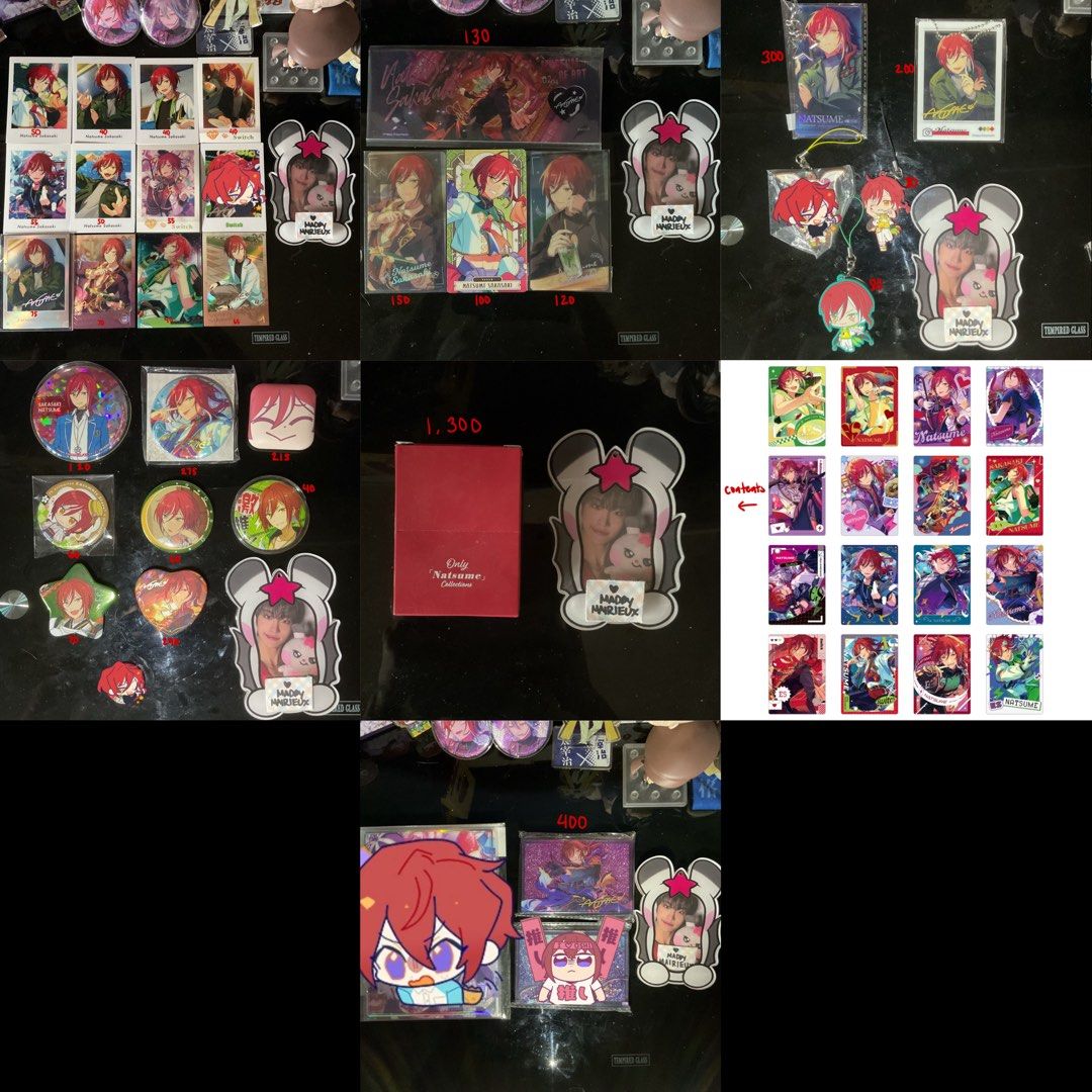 Ensemble Stars Natsume Sakasaki Assorted Merch (Category: Character Goods) located in Las Pinas. Submitted by okayeks (Listing ID 1442383913, Image 1). Description: ⭐ listing includes • pashas • acrylic keychains • rubber keychains • ticket • mobius • arcana • can badges / canba • glitter acrylic block • only natsume collections box (see last page for contents .ᐟ.ᐟ minimum of 2 pcs. OR a total of ₱200 per order .ᐟ.ᐟ - check pics for ₱ ★ mop: maya