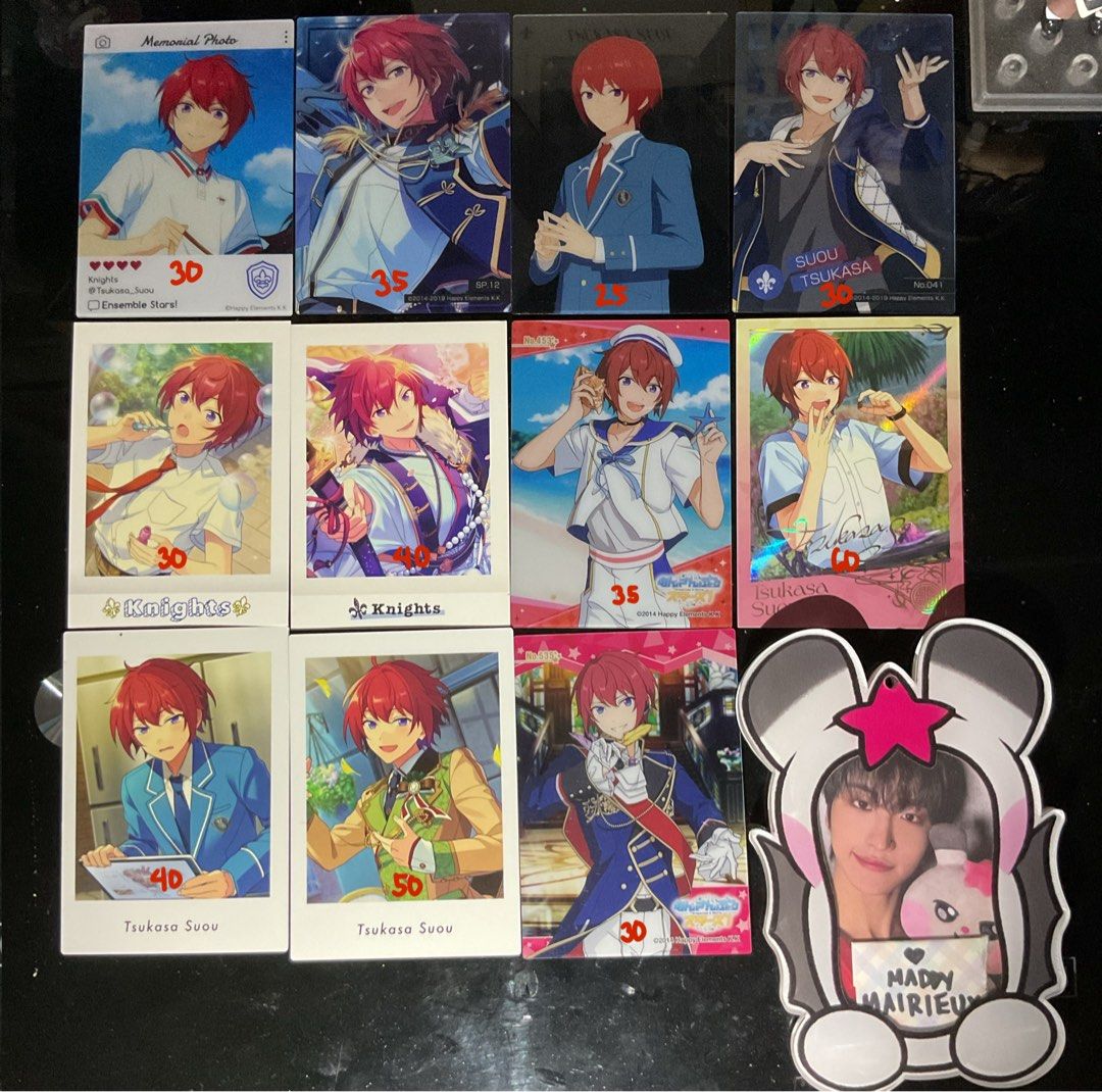 Ensemble Stars Tsukasa Suou Assorted Merch (Category: Character Goods) located in Las Pinas. Submitted by okayeks (Listing ID 1442389907, Image 2). Description: ⭐ listing includes • pashas • clear cards • photostrip • acrylic keychains • ticket • mobius • can badges / canba • glitter acrylic block • plushies .ᐟ.ᐟ minimum of 2 pcs. OR a total of ₱200 per order .ᐟ.ᐟ - check pics for ₱ ★ mop: maya / gcash / cash upon meet-up ★ dop: payo (prio) / 3 d