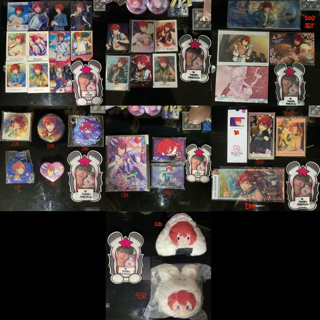 Ensemble Stars Tsukasa Suou Assorted Merch (Category: Character Goods) located in Las Pinas. Submitted by okayeks (Listing ID 1442389907, Image 1). Description: ⭐ listing includes • pashas • clear cards • photostrip • acrylic keychains • ticket • mobius • can badges / canba • glitter acrylic block • plushies .ᐟ.ᐟ minimum of 2 pcs. OR a total of ₱200 per order .ᐟ.ᐟ - check pics for ₱ ★ mop: maya / gcash / cash upon meet-up ★ dop: payo (prio) / 3 d