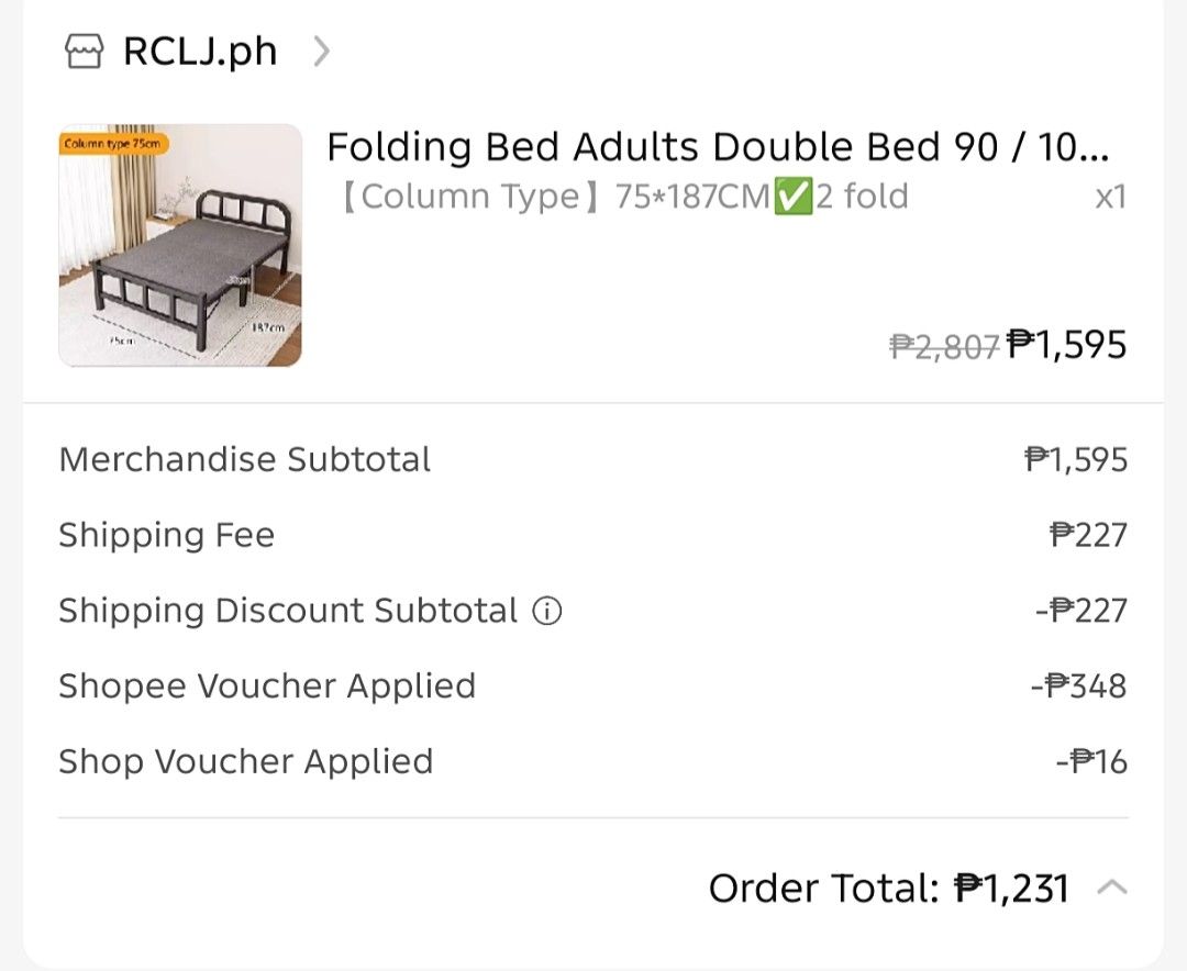 Foldable Bed (Category: Bed Frames & Mattresses) located in Pasay City. Submitted by fabriajust43358 (Listing ID 1442445039, Image 3). Description: decluttering. slightly used..