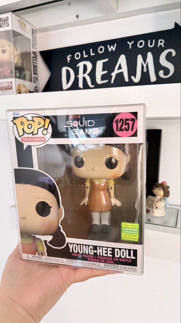 FUNKO POP LIMITER EDITION- YOUNG HEE DOLL (From Squid Game) (Category: Designer & Blind Box Toys) located in Quezon City. Submitted by nathaliaedgido (Listing ID 1442384218, Image 1). Description: This is a summer convention limited edition Funko po. It comes with the plastic box protector as well. Can be negotiable :) .