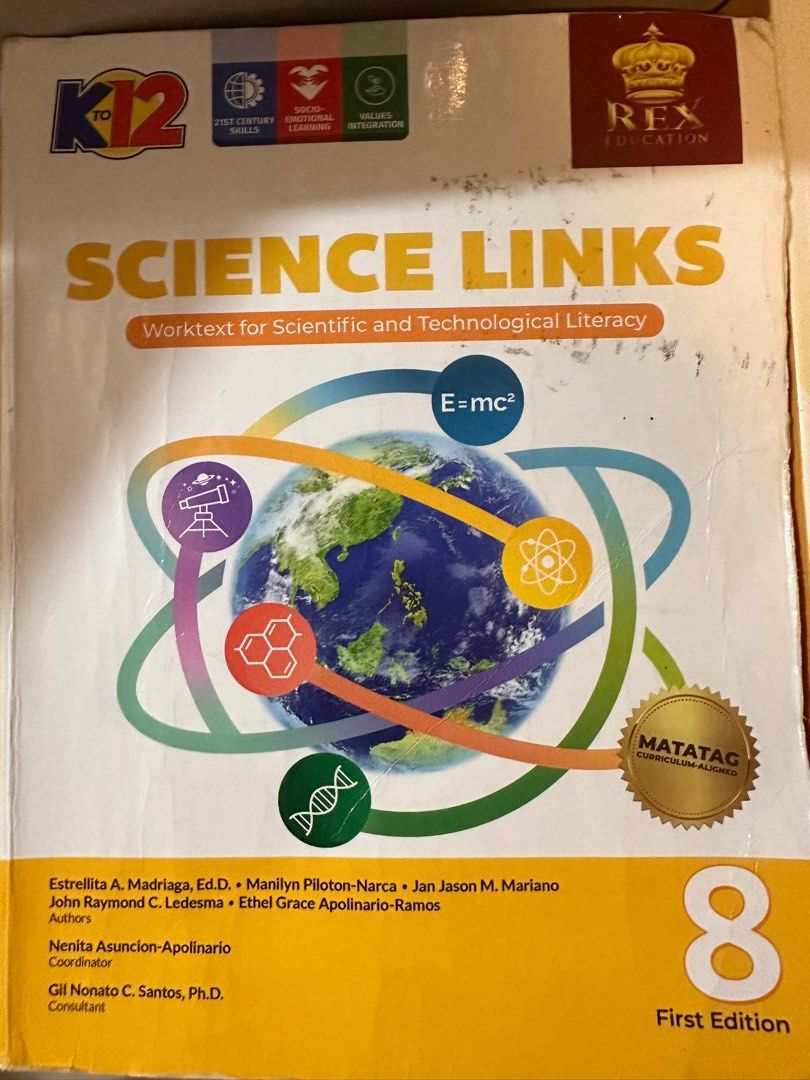 Grade 8 K-12 Rex Education Textbooks & Workbooks (Category: Textbooks) located in Quezon City. Submitted by genie_in_a_closet (Listing ID 1442469046, Image 2). Description: P200-P300 - Grade 8 K-12 Textbook Bundle - Publisher: Rex Education - Subjects Included: Science Links, E-Math, Kayamanan, Afire With Gratitude, My Career Journey - Ideal for Grade 8 students in the K-12 program.