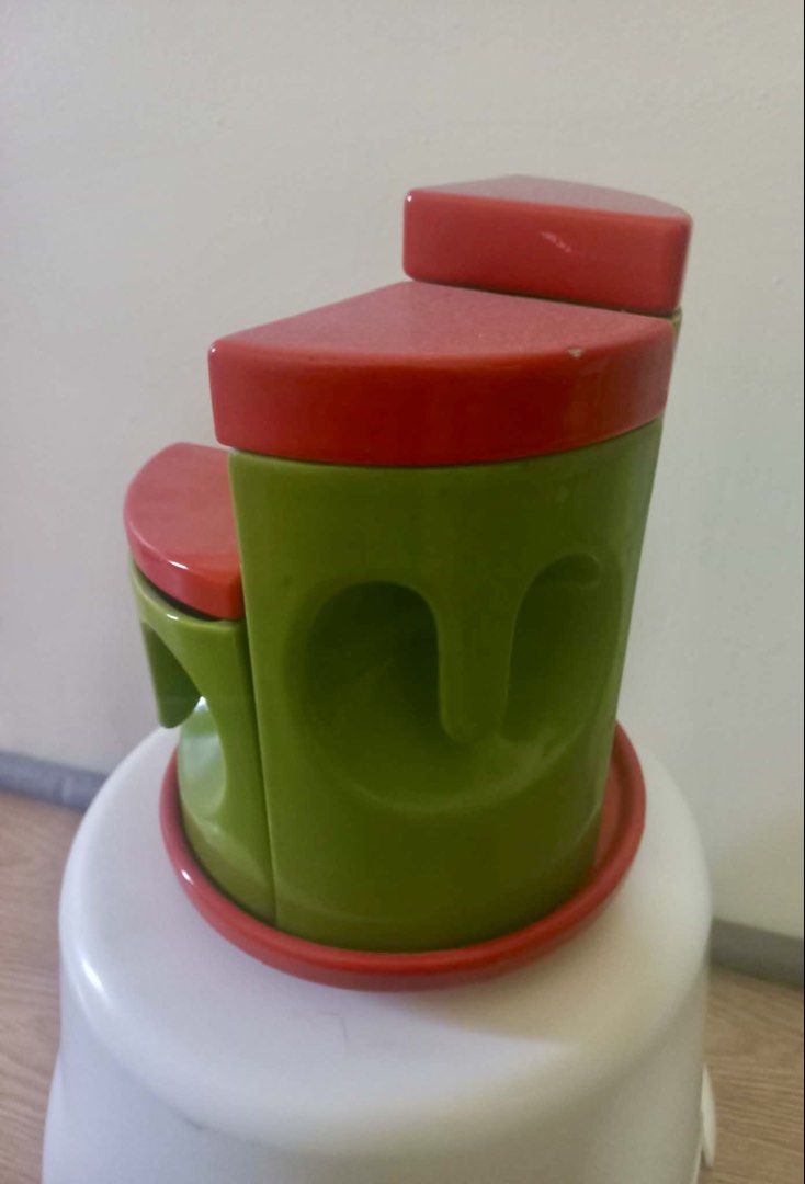 Green and Red condiment jar Set (Category: Other Kitchenware & Tableware) located in Cainta. Submitted by juniordlpz (Listing ID 1442368243, Image 2). Description: - Condiment set - Bright green and red colors - Minor scuffs present on some pieces, as shown in photos - Ideal for display or use.