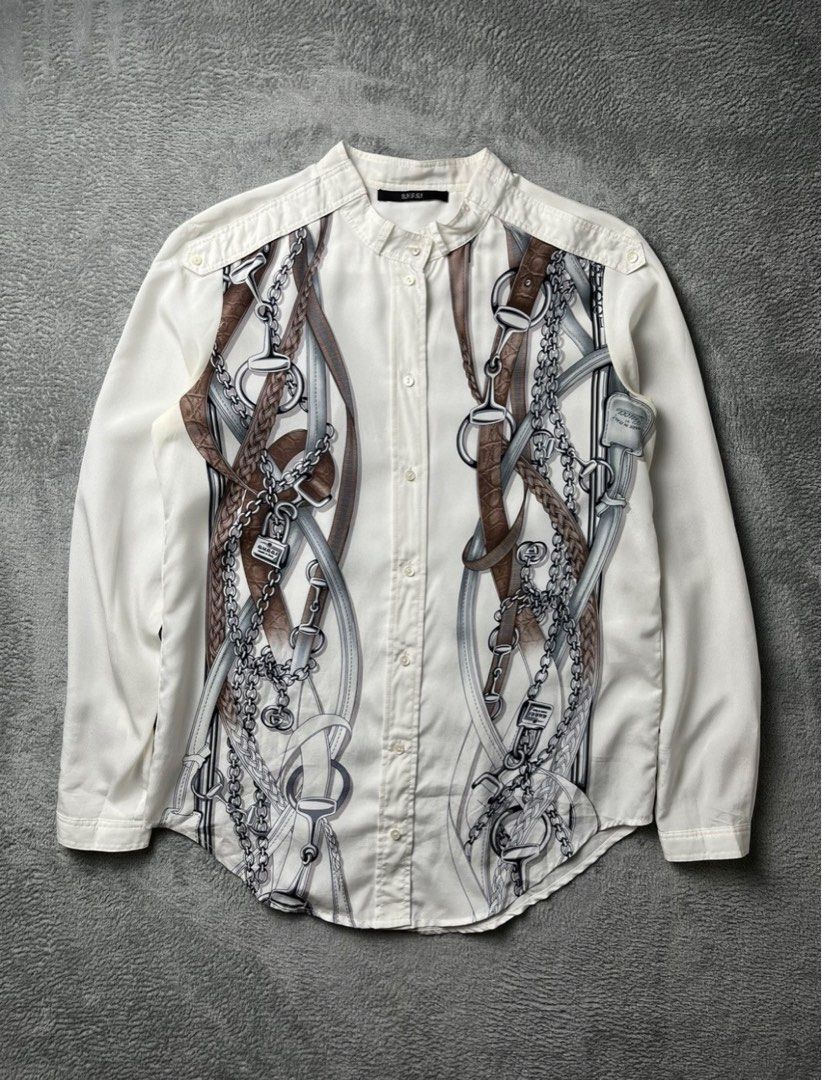 Gucci - Tom ford - Horsebit Shirt (Category: Shirts) located in Makati City. Submitted by _m3tamorphosis (Listing ID 1442512730, Image 1). Description: Gucci - Tom ford - Horsebit Shirt Size 36 Condition: 9/10 Flaw: The stitching on the left shoulder epaulette is detached Width: 18.5 Length: 26 Shoulders: 15.5 Sleeves: 22 makati area.