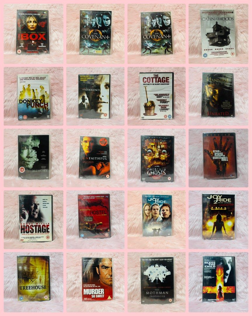 Horror / Thriller / Psychological DVD Collection (Original) (Category: CDs & DVDs) located in Mandaluyong City. Submitted by cddumpster (Listing ID 1442376480, Image 1). Description: - Price is for attention only. - Includes multiple horror, thriller and psychological horror titles perfect for movie nights - Features Unrated and Special Edition releases - Get ready for a thrilling and terrifying movie experience! - Carefully stored with love and 