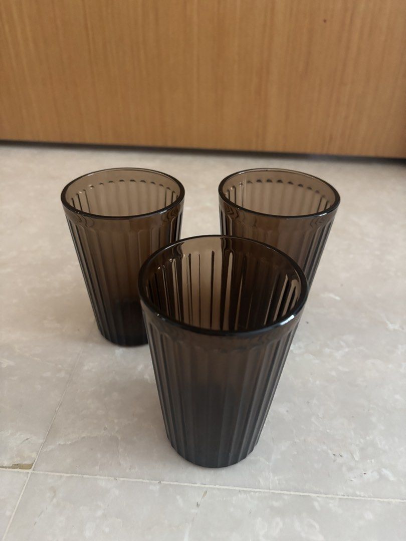 IKEA brown glass cups small x3