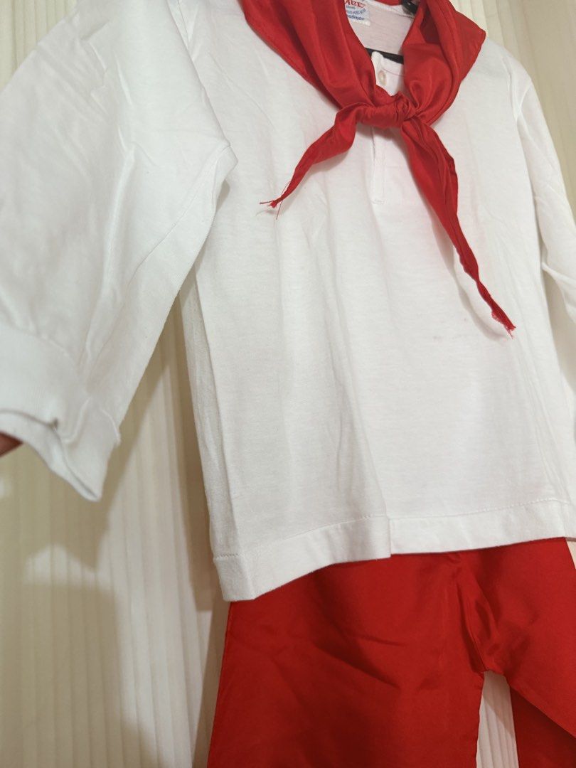 Katipunero Kid Costume (Category: Babies & Kids Fashion) located in San Juan City. Submitted by thisismeely (Listing ID 1442383537, Image 2). Description: - White long-sleeved top - Red sailor scarf included - Red pants - Brand: GoldStar - Size: 16 - Ideal for school events or dress-up play - Ready for a new home.