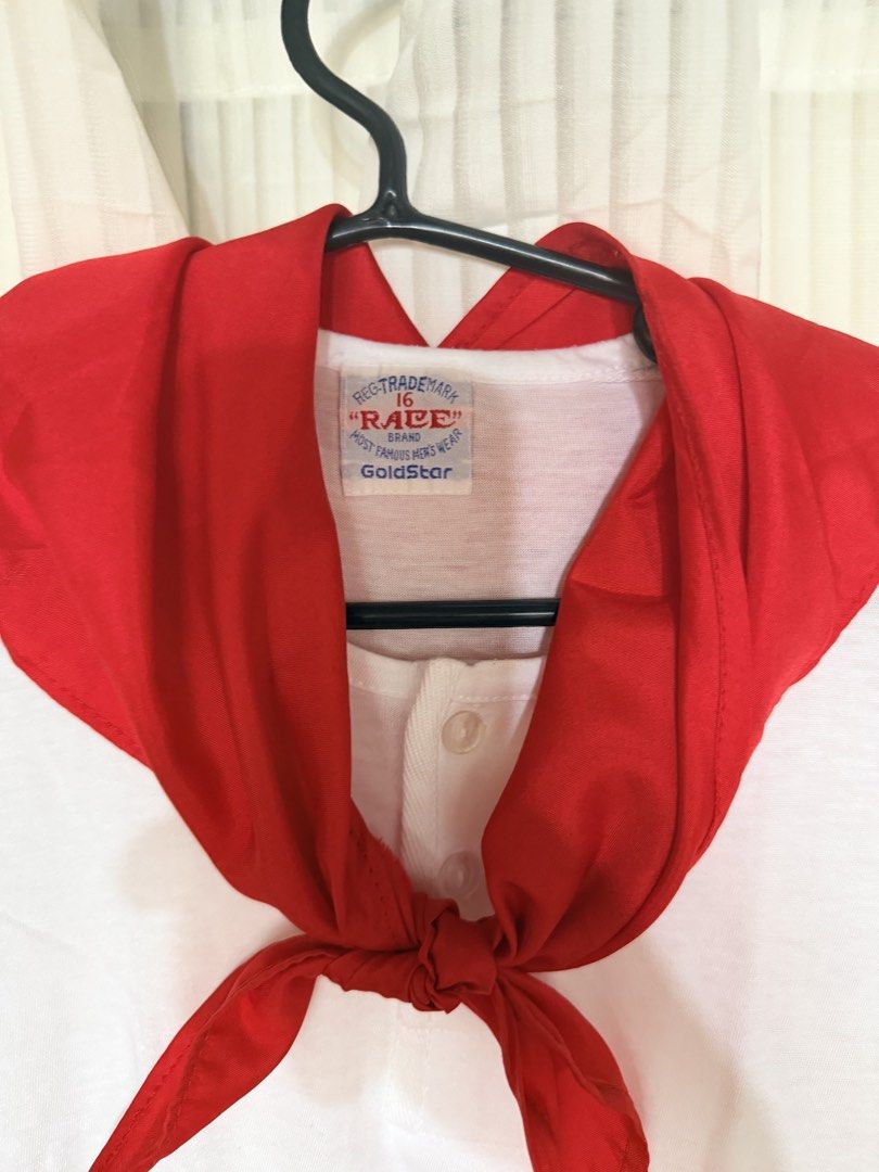 Katipunero Kid Costume (Category: Babies & Kids Fashion) located in San Juan City. Submitted by thisismeely (Listing ID 1442383537, Image 3). Description: - White long-sleeved top - Red sailor scarf included - Red pants - Brand: GoldStar - Size: 16 - Ideal for school events or dress-up play - Ready for a new home.