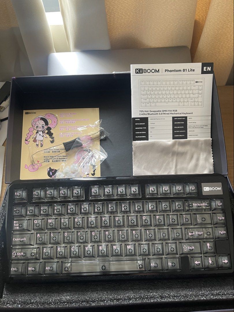 KiiBOOM Phantom 81 Lite Mechanical Keyboard (Category: Computer Keyboard) located in Manila. Submitted by rmils (Listing ID 1442470196, Image 3). Description: - Defective RGB Backlighting - Keyboard is working well and only used once - Comes with all original accessories and packaging - Was not able to have it checked if RGB lights can still be fixed RFS: barely needed the keyboard.